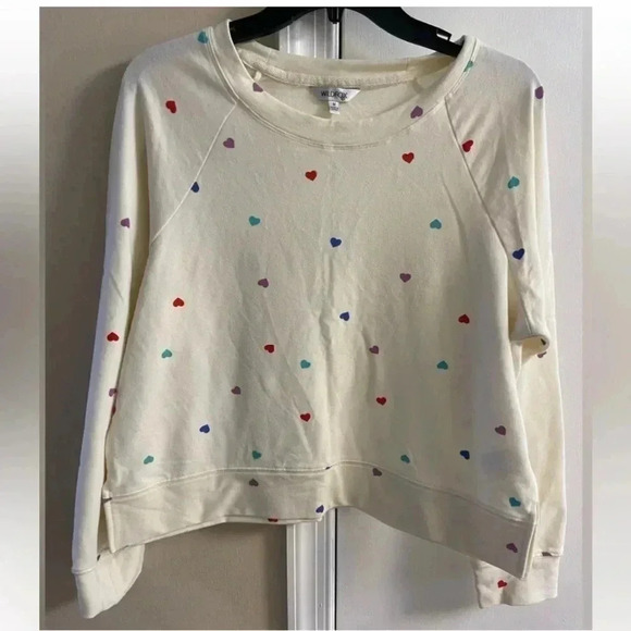 Wildfox Beige Heart Print Crewneck Pullover Medium - Picture 1 of 6